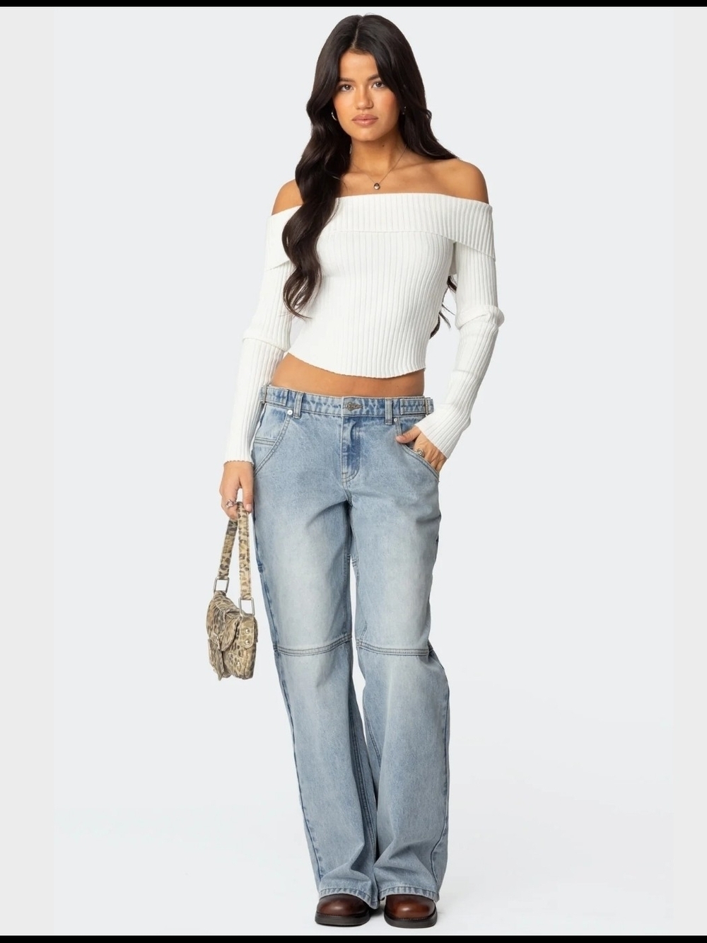 Edikted Low Rise Light Blue Wide-Leg Jeans